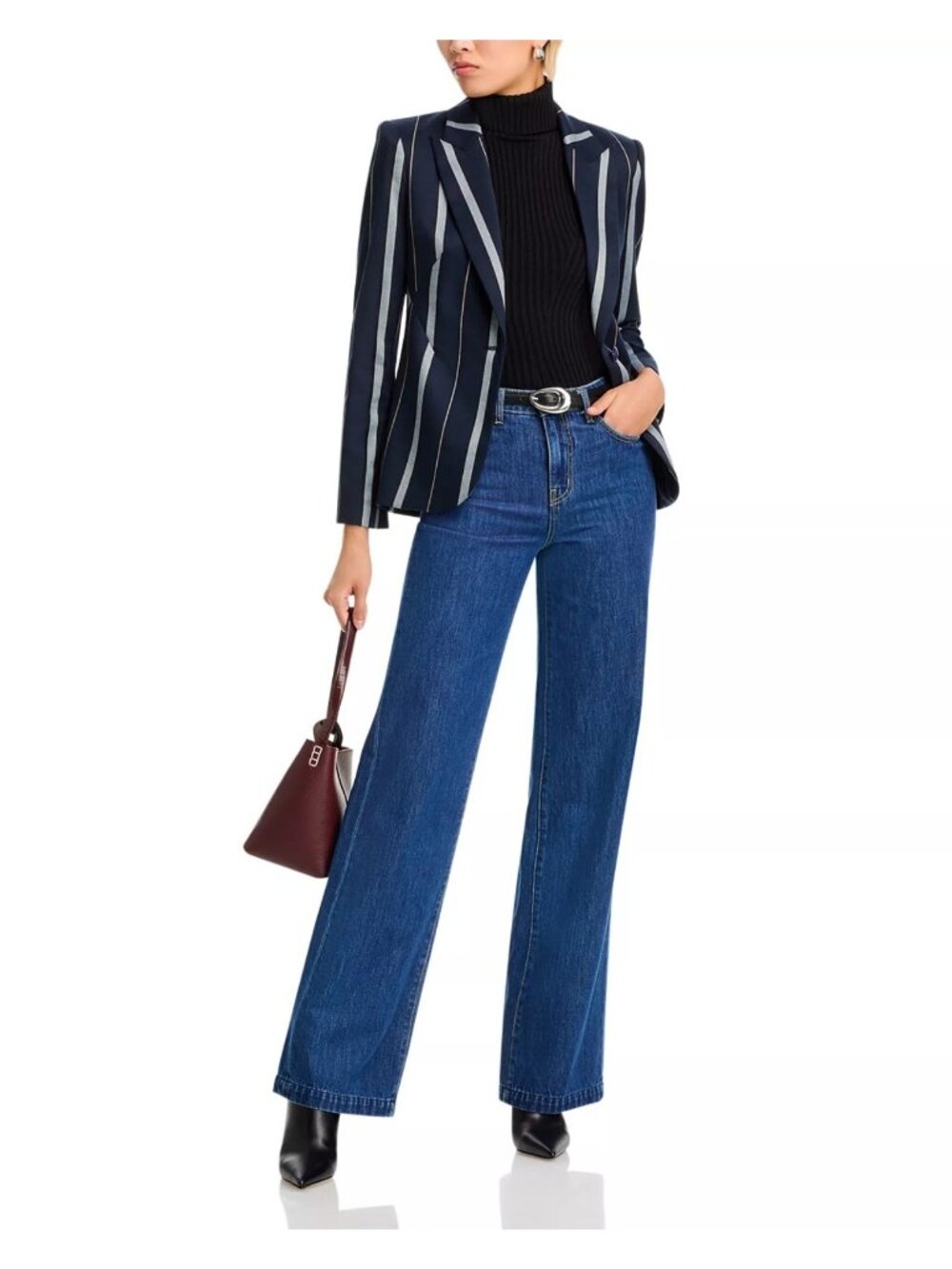 L'AGENCE Clementine Women's Striped Blazer Peak Lapel Jacket Navy Blue Size 4 - Picture 4 of 9